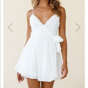 Good News Faux Wrap Frill Trim Dress white